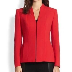 Lafayette 148 New York Red Tara Seamed Scuba Virgin Wool Jacket Blazer Size 12